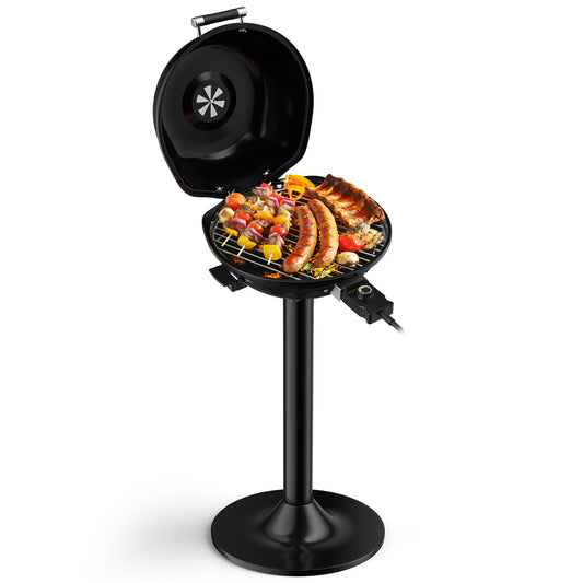 Patiojoy Electric BBQ Grill Portable Grill with Metal Cooking Grilling Rack Detachable Temperature Control & Removable Grease Collector Black/Red