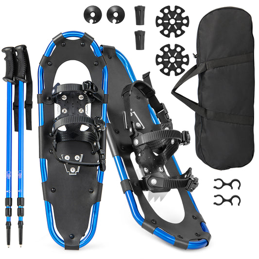Patiojoy 4-in-1 Lightweight Terrain Snowshoes for Men Women Youth Kids 30'' Aluminum Snow Shoes with Flexible Pivot System Navy/Silver