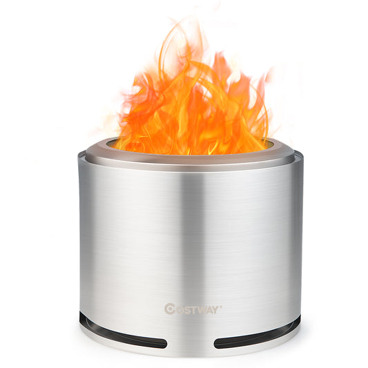 Topbuy Portable Stainless Steel Smokeless Fire Pit 18.5'' Low Smoke Fire Fit with Double-Wall Design Waterproof Cover & Windproof Hoop