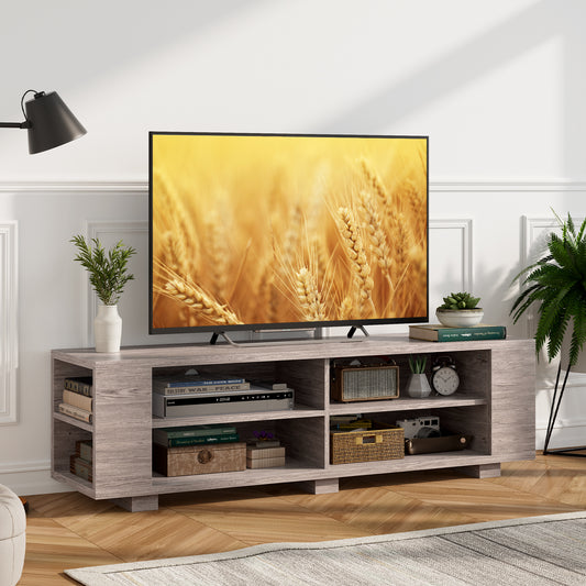 Topbuy TV Stand for 65 Inches TVs Modern Entertainment Center with 8 Open Shelves & 4 Cable Holes MDF TV Console Table Grey