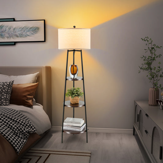 Topbuy Shelf Floor Lamp Corner Floor Lamp w/ 3-tier Shelves & Linen Lampshade Modern Standing Tall Bookshelf Lamp