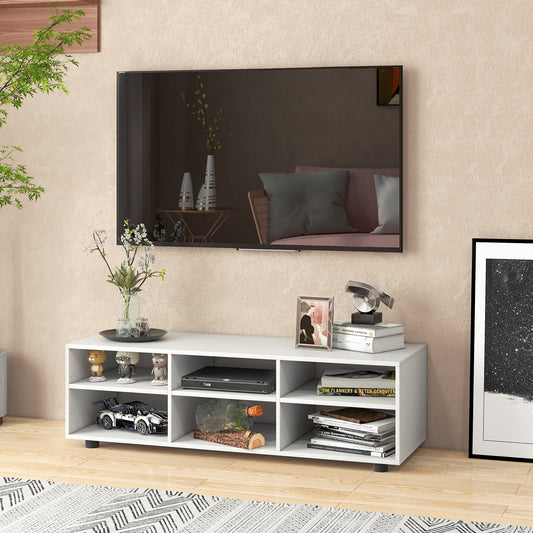 Topbuy Wood TV Stand TV Console Cabinet w/ 6 Open Compartments 3 Adjustable Shelves Adjustable Footpads 6 Cubby Media Console Center for TVs