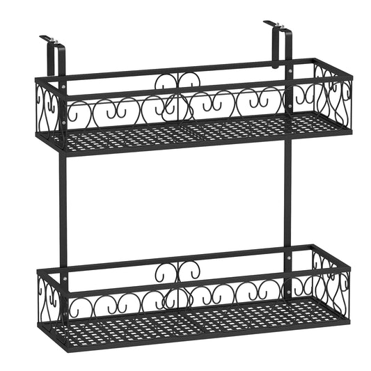 Topbuy 2-Tier Hanging Flower Rack Hanging Flower Pot Holder w/ Adjustable Hooks Railing Basket Shelf Metal Potted Plant Container