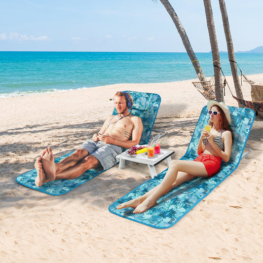 Topbuy 2 Pack Beach Chairs Set with Side Table Folding Backpack Beach Chairs with 5 Adjustable Position Zipper Pocket