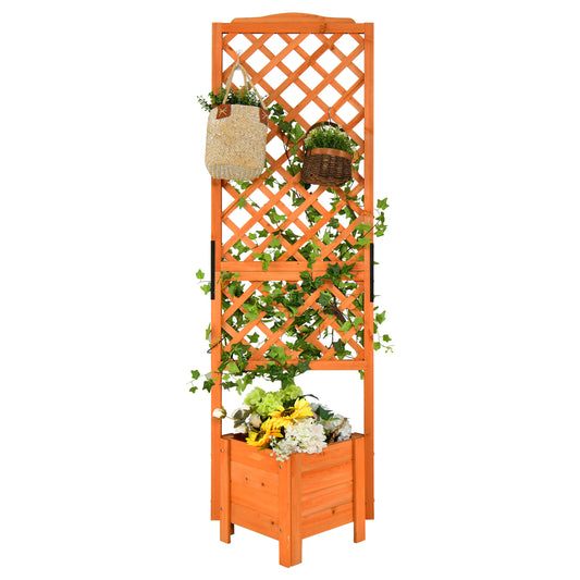 Patiojoy Raised Garden Bed with Trellis Wooden Planter Box with Trellis & Drainage Hole 71'' Height Freestanding Garden Planter
