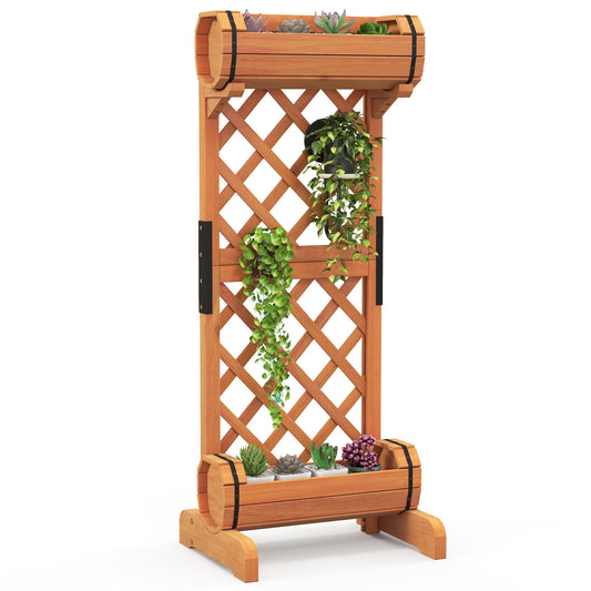 Topbuy 2-In-1 Raised Garden Bed with Trellis Removable Planter Boxes with Lattice Trellis 44.5'' Vertical Wood Flower Bed