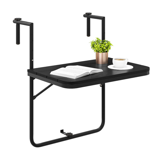 Topbuy Patio Hanging Table Folding Balcony Railing Table w/ 3-Level Height All-Weather HIPS tabletop Suits for 1''-6'' Railings