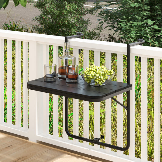 Topbuy Patio Hanging Table Folding Balcony Railing Table w/ 3-Level Height All-Weather HIPS tabletop Suits for 1''-6'' Railings