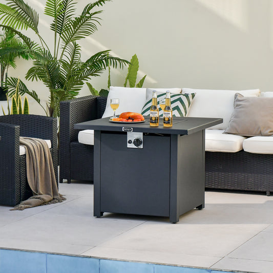Topbuy 32 Inch Patio Propane Gas Fire Table 50,000 BTU Square Fire Pit Table w/ Fire Glasses & PVC Protective Cover
