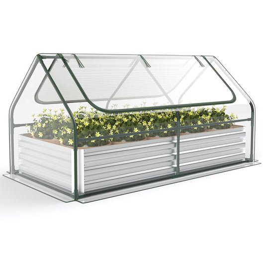 Topbuy 6FT x 3FT x 3FT Galvanized Raised Garden Bed with Greenhouse Bottomless Flower Bed with Clear Cover Outdoor Planter Box Kit