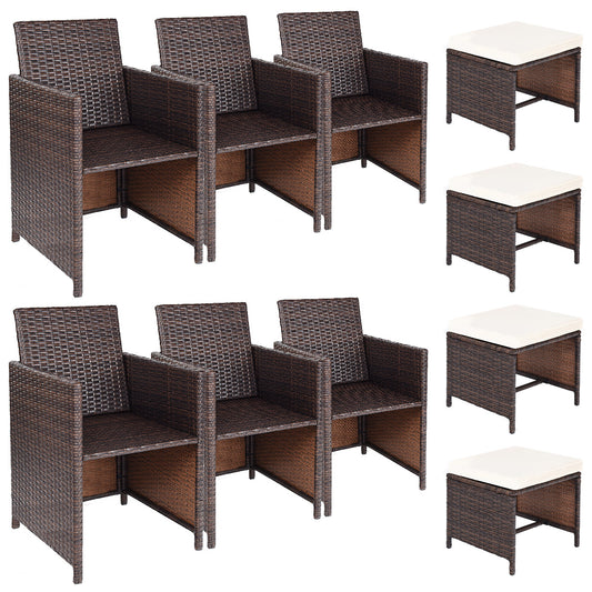 Topbuy 10 PCS Outdoor Patio Dining Set Metal Rattan Wicker Furniture Garden Cushioned