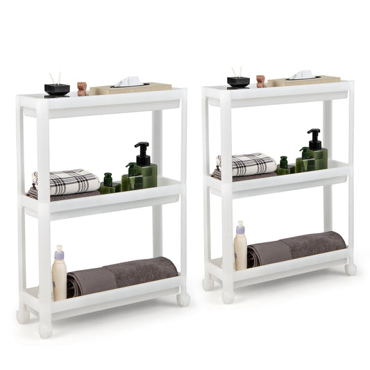 Topbuy 2 Pack 3 Tier Slim Rolling Storage Carts with Wheels Detachable Utility Carts with Drainage Holes Laundry Room Organizations