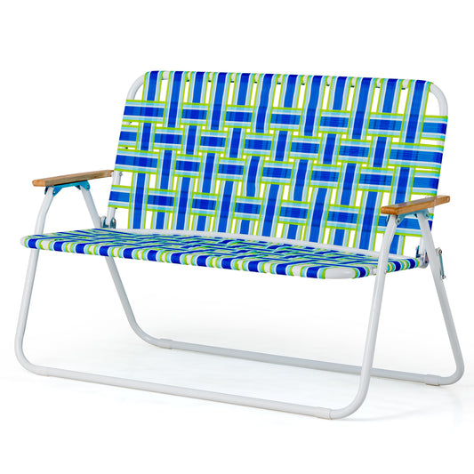 Topbuy Folding Double Beach Chair Portable 2-Person Webbed Camping Chair/ Armrests & Non-slip Foot Pads Outdoor Lightweight Loveseat