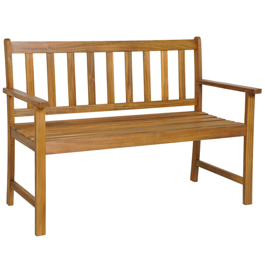 Topbuy 2-Person Outdoor Bench Patio Wooden Bench with Ergonomic Backrest & Armrests All-weather Acacia Wood Frame 48''x 22''