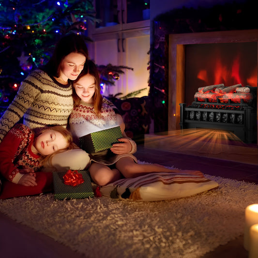 Topbuy 20'' Electric Fireplace Log Set Heater with Adjustable Temp Overheating Protection Realistic Birch Wood Ember Bed