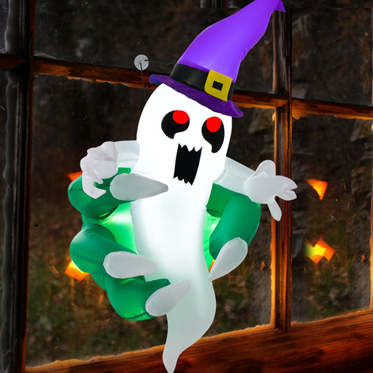 Topbuy Inflatable Ghost Broke Out from Window Blow Up Decorations with Built-in LED Lights 3 Suction Cups Halloween Inflatable Prop