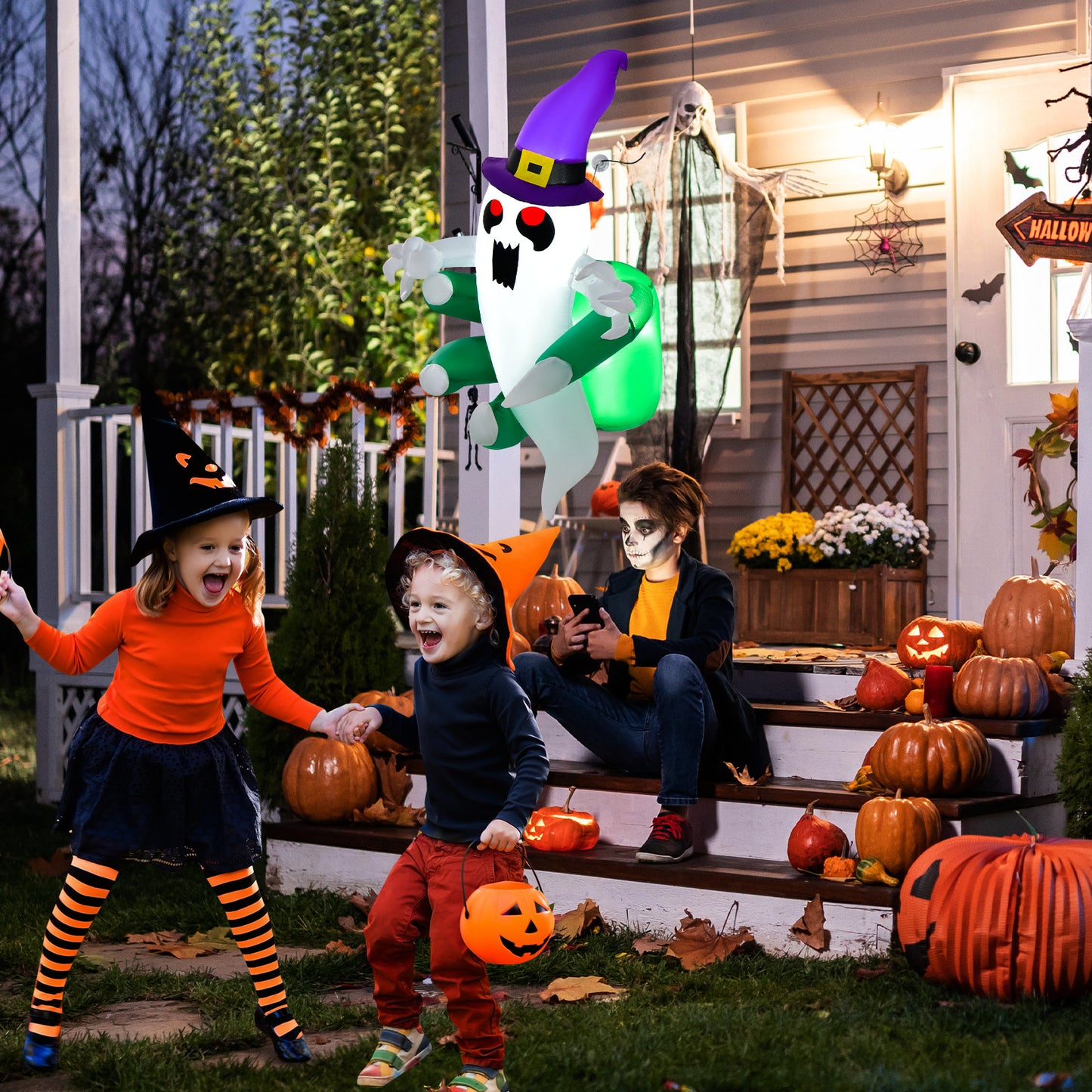 Topbuy Inflatable Ghost Broke Out from Window Blow Up Decorations with Built-in LED Lights 3 Suction Cups Halloween Inflatable Prop