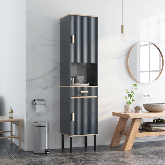 Topbuy Tall Slim Bathroom Cabinet Freestanding Storage Cabinet w/ Cabinet with Doors Open Compartment & Drawer