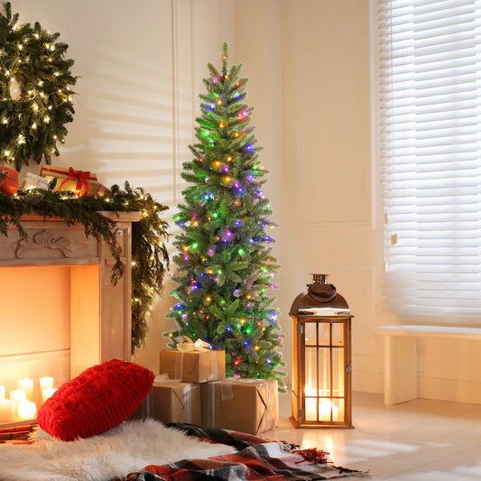Topbuy 5 ft Artificial Pre-lit Christmas Tree Pencil Christmas Tree w/ 180 Warm White & Multi-color LED Lights 10 Light Modes