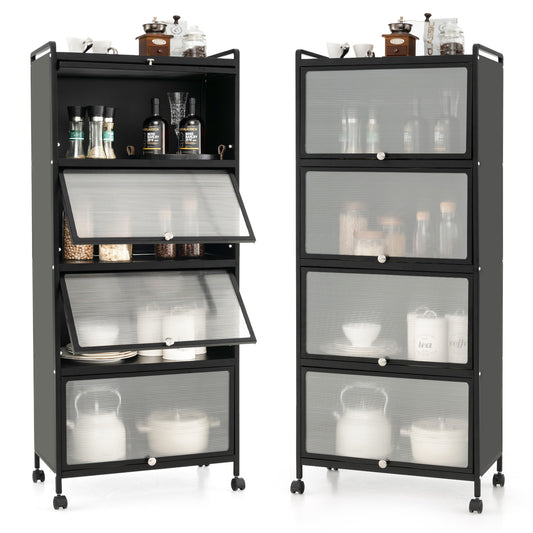 Topbuy 5-Tier Microwave Stand Kitchen Baker's Rack with Wheels Rolling Storage Cabinet with Double Anti-toppling Device