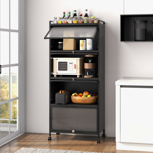 Topbuy 5-Tier Microwave Stand Kitchen Baker's Rack with Wheels Rolling Storage Cabinet with Double Anti-toppling Device