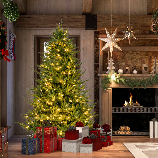 Topbuy 6/7FT Artificial Christmas Tree Pre-lit Xmas Tree with 280/380 Warm White LED Lights 8 Lighting Modes