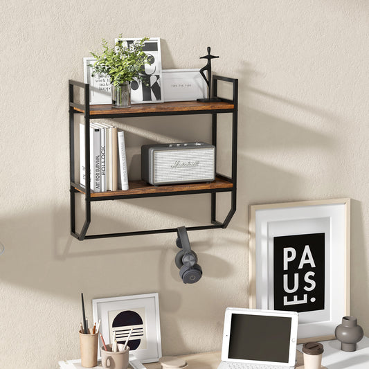 Topbuy 2-Tier Floating Shelving Wall-Mounted Shelf with Hanging Rod Expansion Screws & Metal Frame