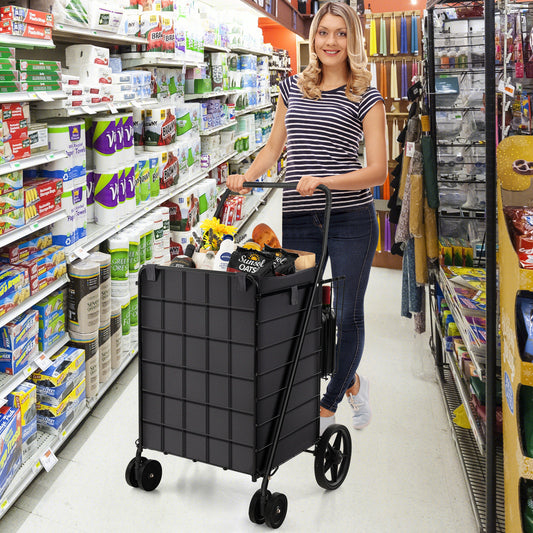 Topbuy Shopping Cart w/ Oxford Liner Folding Grocery Cart w/ Universal Front Wheels 32 Gal Large Capacity