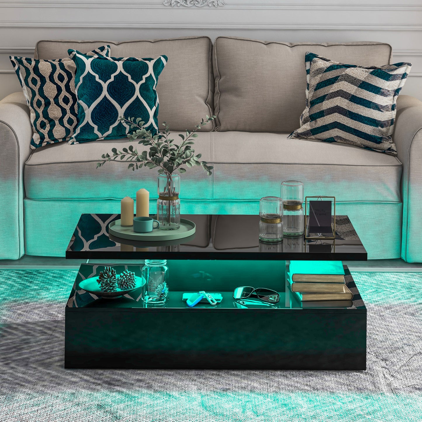 Topbuy LED Coffee Table Modern High Gloss Coffee Table w/ 20-Color LED Lights Adjustable Speed Brightness & Remote Control White/Black