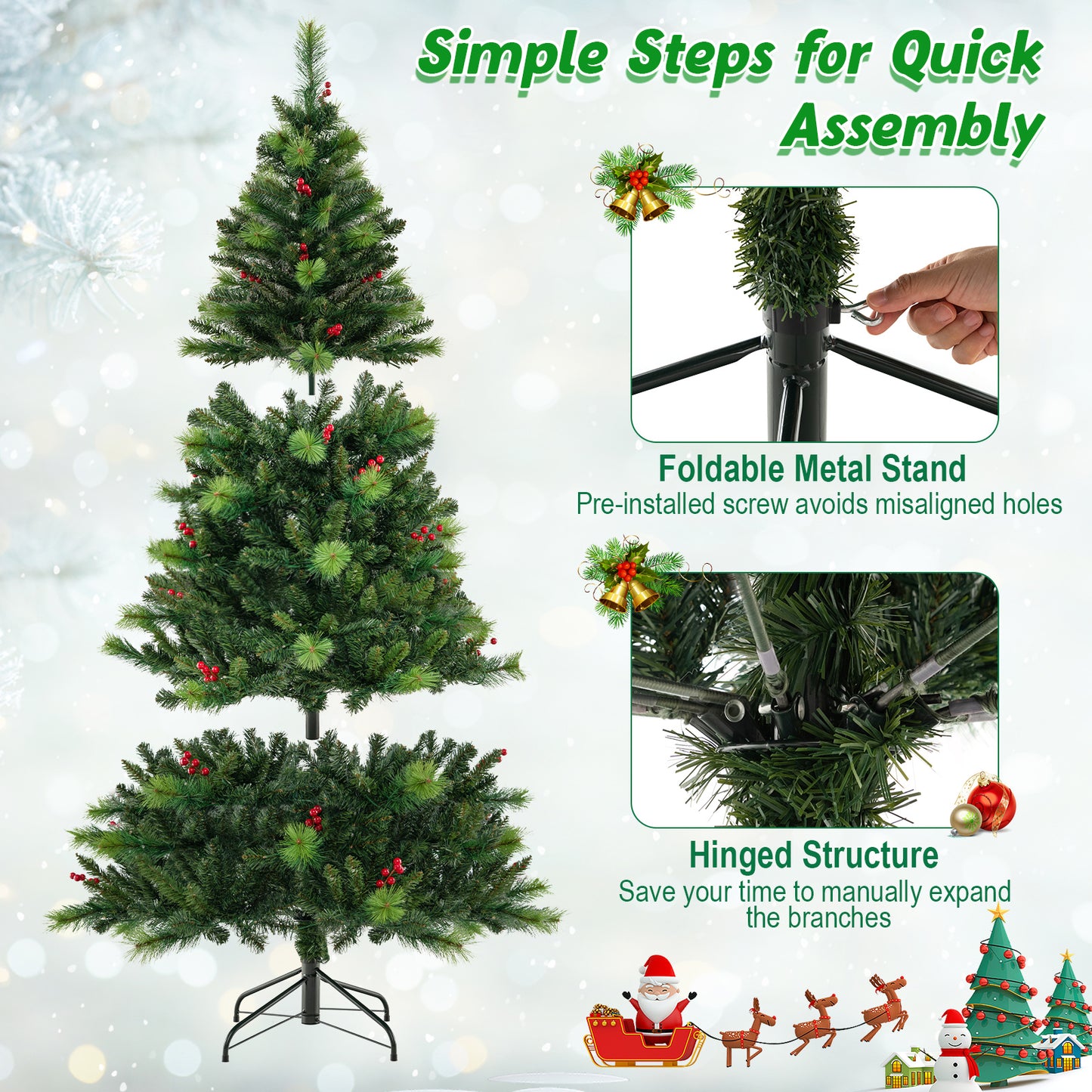 Topbuy 6/7/8 FT Artificial Christmas Tree Pre-lit Xmas Tree with 300/400/500 Multi-Color & Warm-White LED Lights