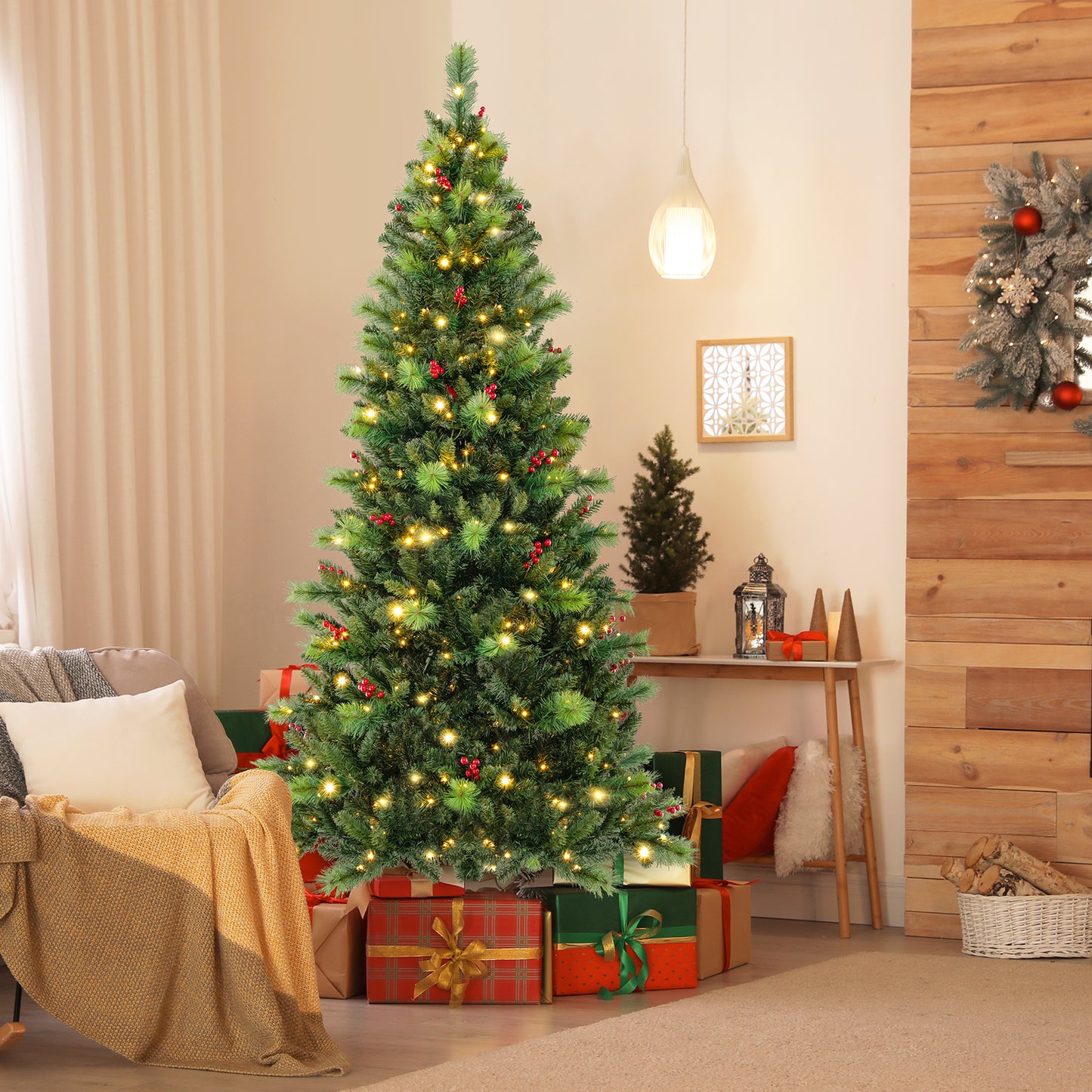 Topbuy 6/7/8 FT Artificial Christmas Tree Pre-lit Xmas Tree with 300/400/500 Multi-Color & Warm-White LED Lights