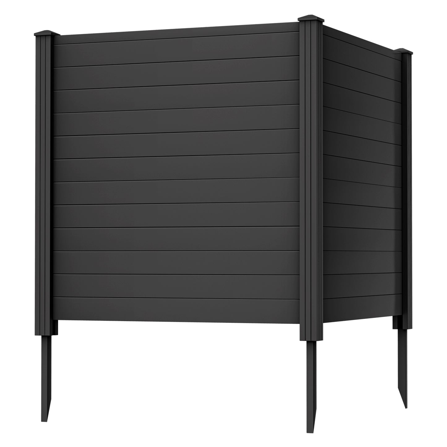 Topbuy 1PC/2PCS Outdoor Privacy Fence Panel 2 Picket PVC Decorative Fence w/3 Cuspidal Stakes Trash Enclosure & Air Conditioner Freestanding Fence for Garden Black