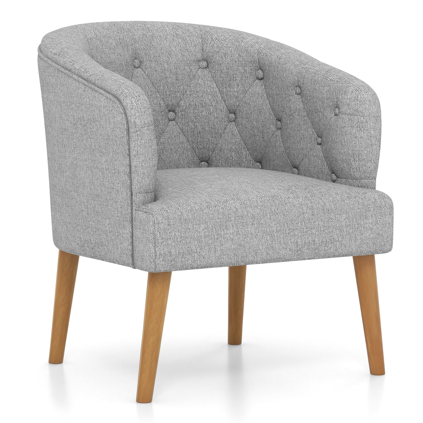 Topbuy 1PC/2PCS Upholstered Tub Chair w/ Solid Rubber Wood Legs Linen-like Fabric & Button Tufted Design Built-in Springs