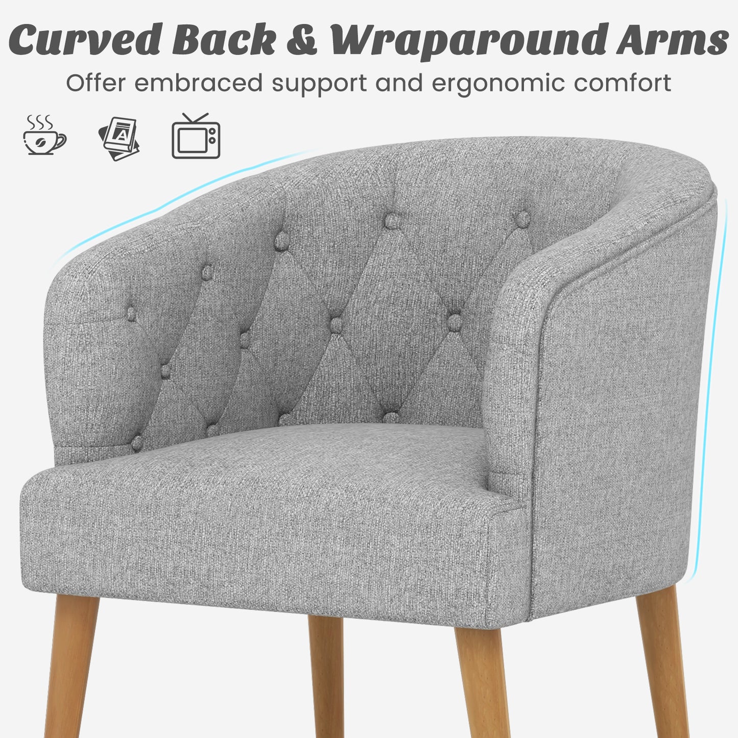 Topbuy 1PC/2PCS Upholstered Tub Chair w/ Solid Rubber Wood Legs Linen-like Fabric & Button Tufted Design Built-in Springs