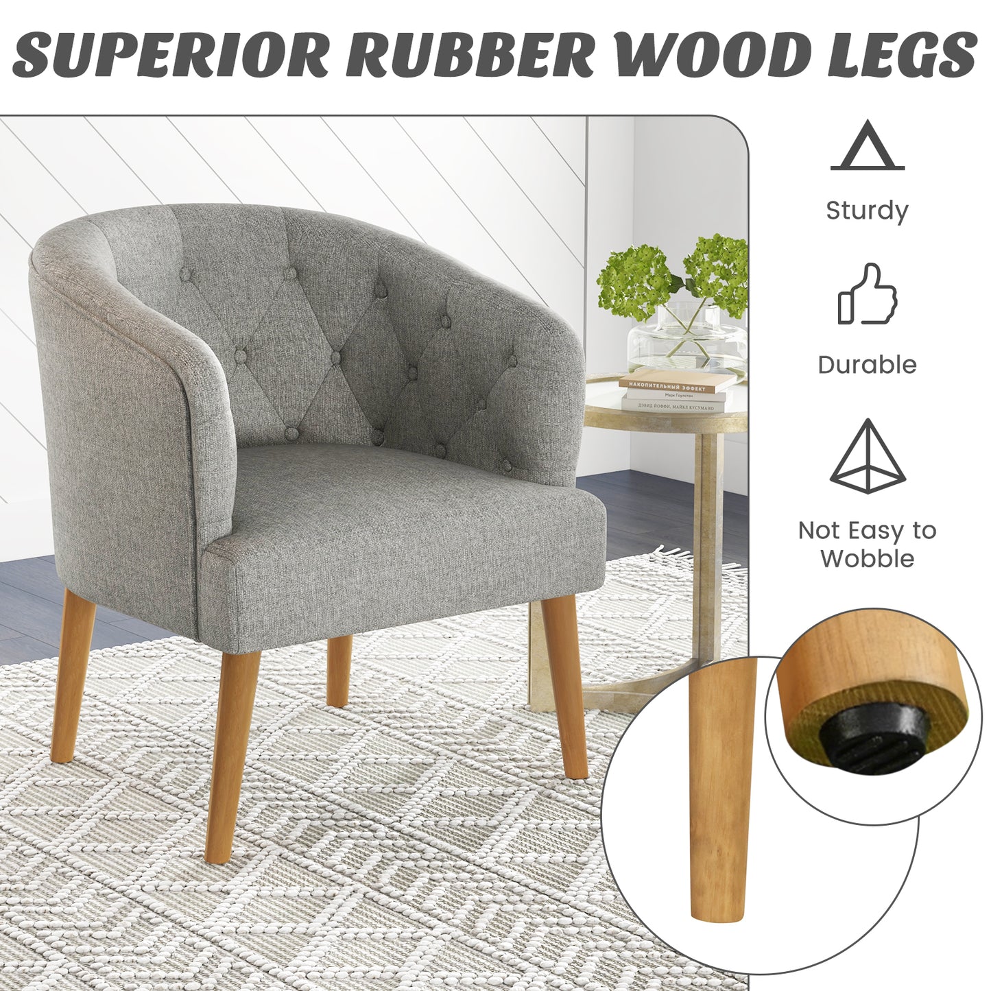 Topbuy 1PC/2PCS Upholstered Tub Chair w/ Solid Rubber Wood Legs Linen-like Fabric & Button Tufted Design Built-in Springs