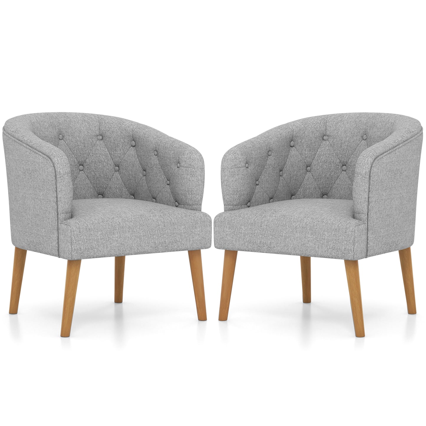 Topbuy 1PC/2PCS Upholstered Tub Chair w/ Solid Rubber Wood Legs Linen-like Fabric & Button Tufted Design Built-in Springs