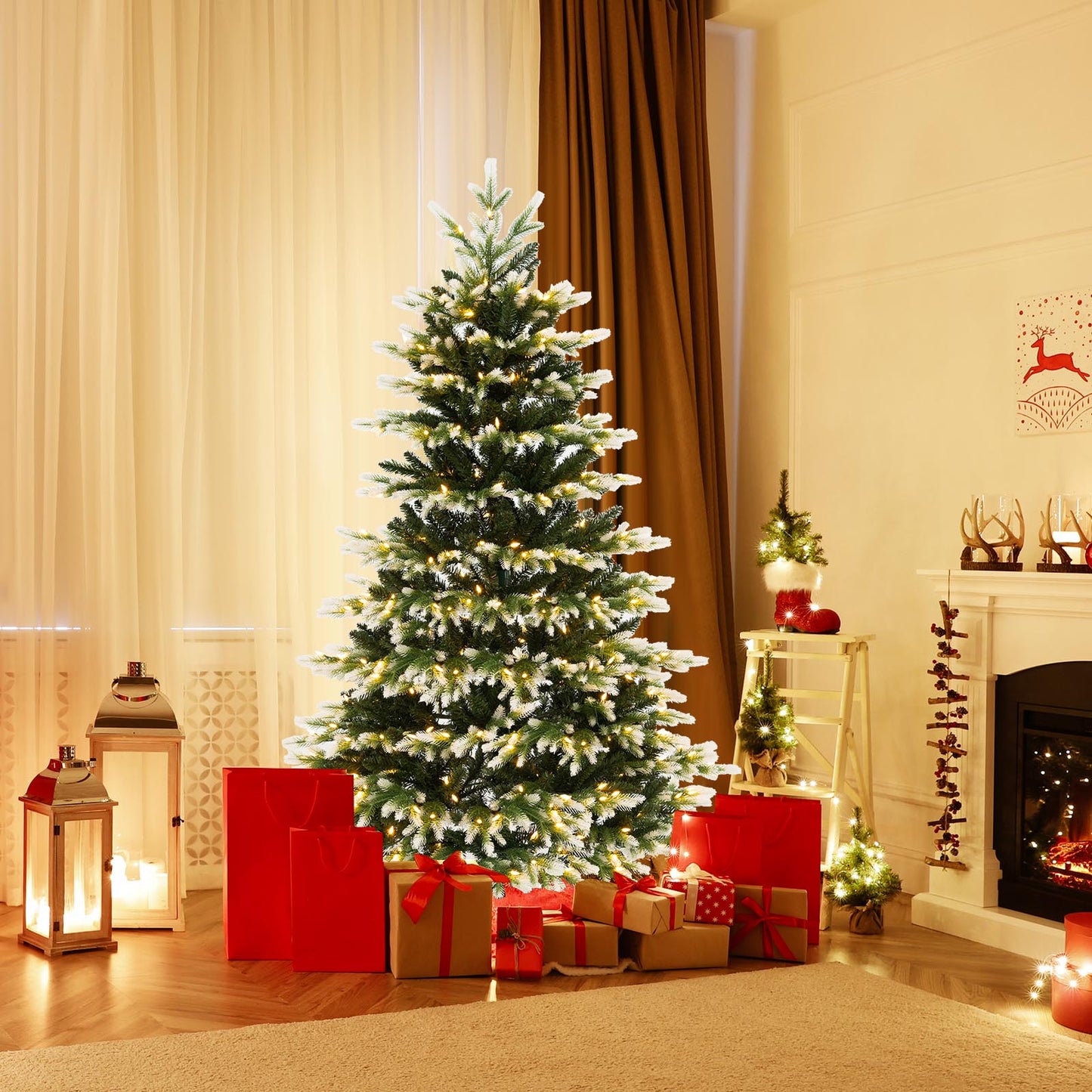 Topbuy 6/7FT Pre-lit Artificial Xmas Tree Hinged Xmas Tree with 350/500 LED Lights