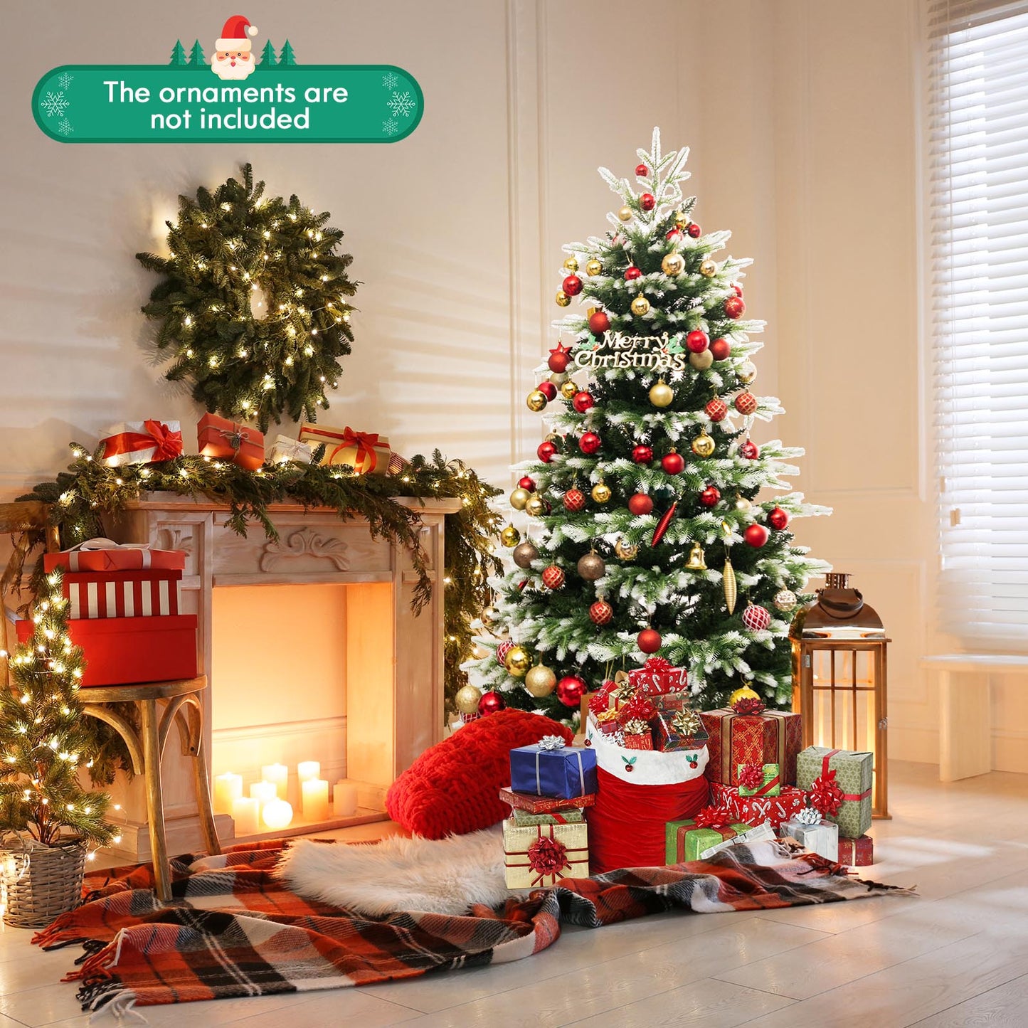 Topbuy 6/7FT Pre-lit Artificial Xmas Tree Hinged Xmas Tree with 350/500 LED Lights