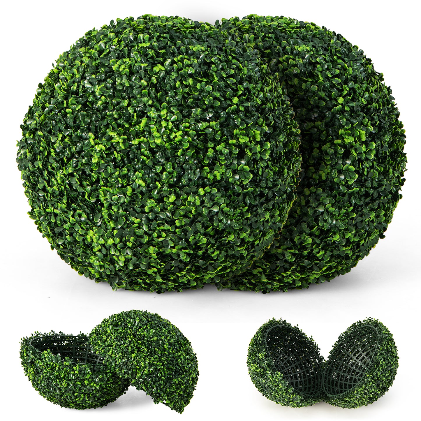 Topbuy 2 PCS Artificial Boxwood Topiary Balls 19''  Faux Plants Decorative Boxwood Balls Sun-Protection Indoor & Outdoor Greenery Decoration