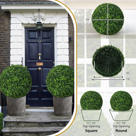 Topbuy 2 PCS Artificial Boxwood Topiary Balls 19''  Faux Plants Decorative Boxwood Balls Sun-Protection Indoor & Outdoor Greenery Decoration