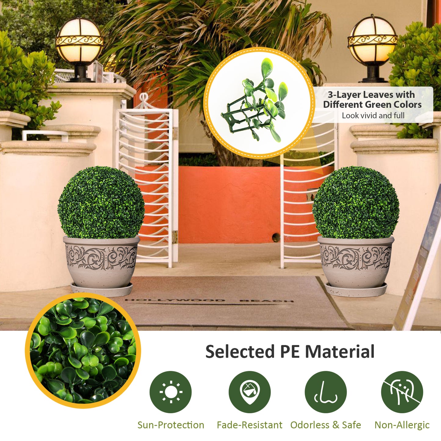 Topbuy 2 PCS Artificial Boxwood Topiary Balls 19''  Faux Plants Decorative Boxwood Balls Sun-Protection Indoor & Outdoor Greenery Decoration