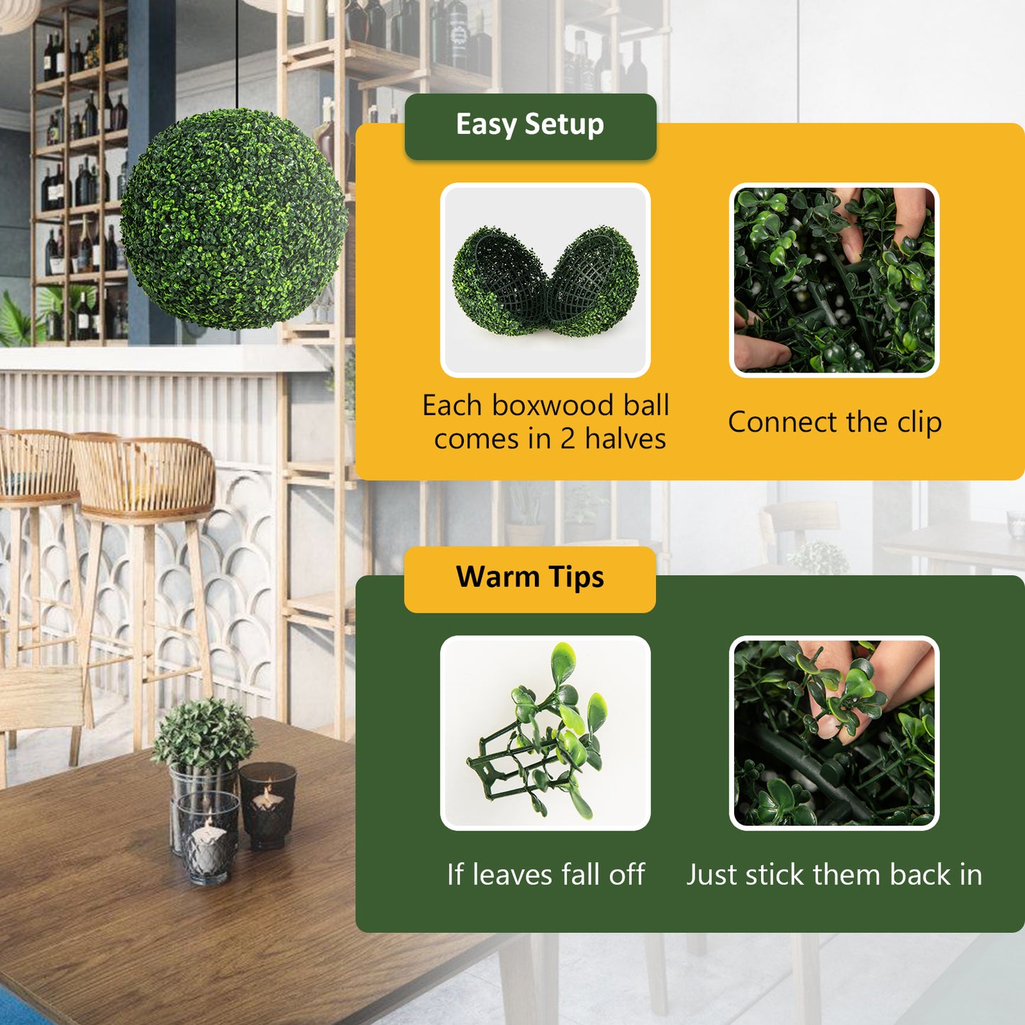 Topbuy 2 PCS Artificial Boxwood Topiary Balls 19''  Faux Plants Decorative Boxwood Balls Sun-Protection Indoor & Outdoor Greenery Decoration