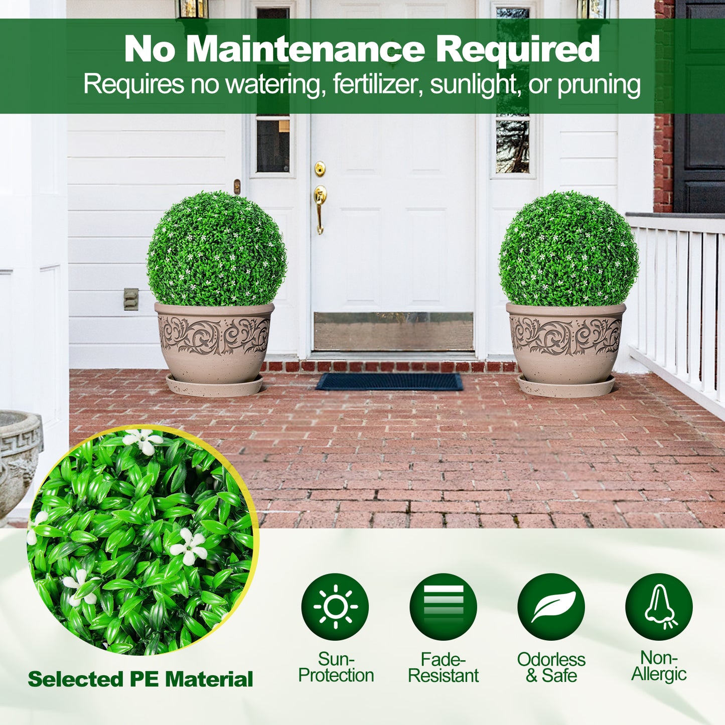 Topbuy 2 PCS Artificial Boxwood Topiary Balls 19.5''  Faux Plants Decorative Boxwood Balls with White Flowers & Holly Leaves