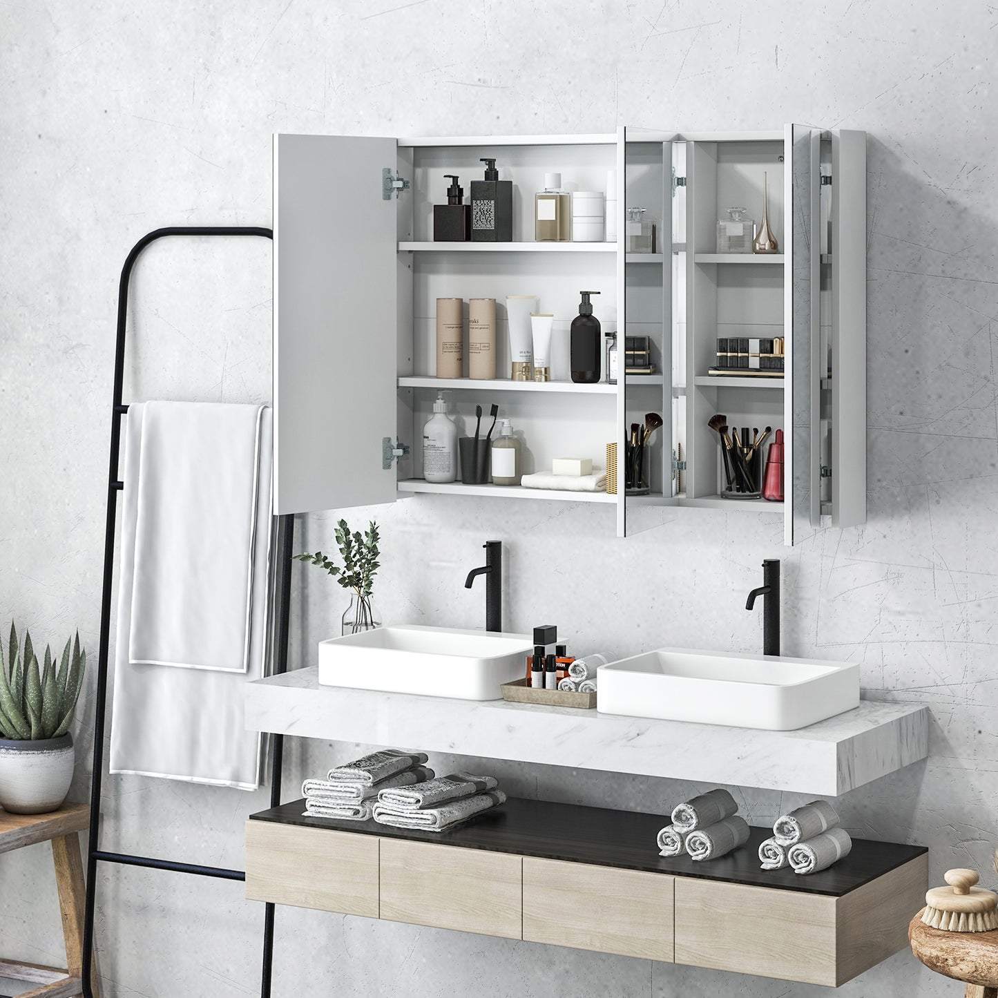 Topbuy Medicine Mirror Cabinet Space Saving Bathroom Wall Cabinet with Metal Hinge Adjustable Shelf Expansion Bolt