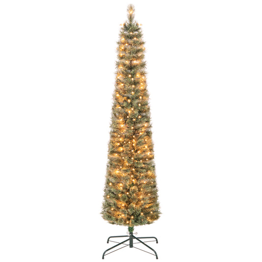 Topbuy 6/7FT Pre-lit Artificial Christmas Tree Pencil Xmas Tree with Pine Needles 235/280 Branch Tips 105/150 Warm White Lights