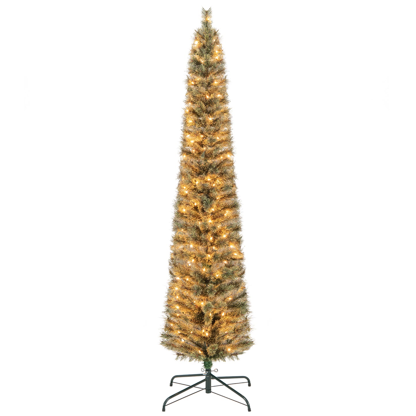 Topbuy 6/7FT Pre-lit Artificial Christmas Tree Pencil Xmas Tree with Pine Needles 235/280 Branch Tips 105/150 Warm White Lights