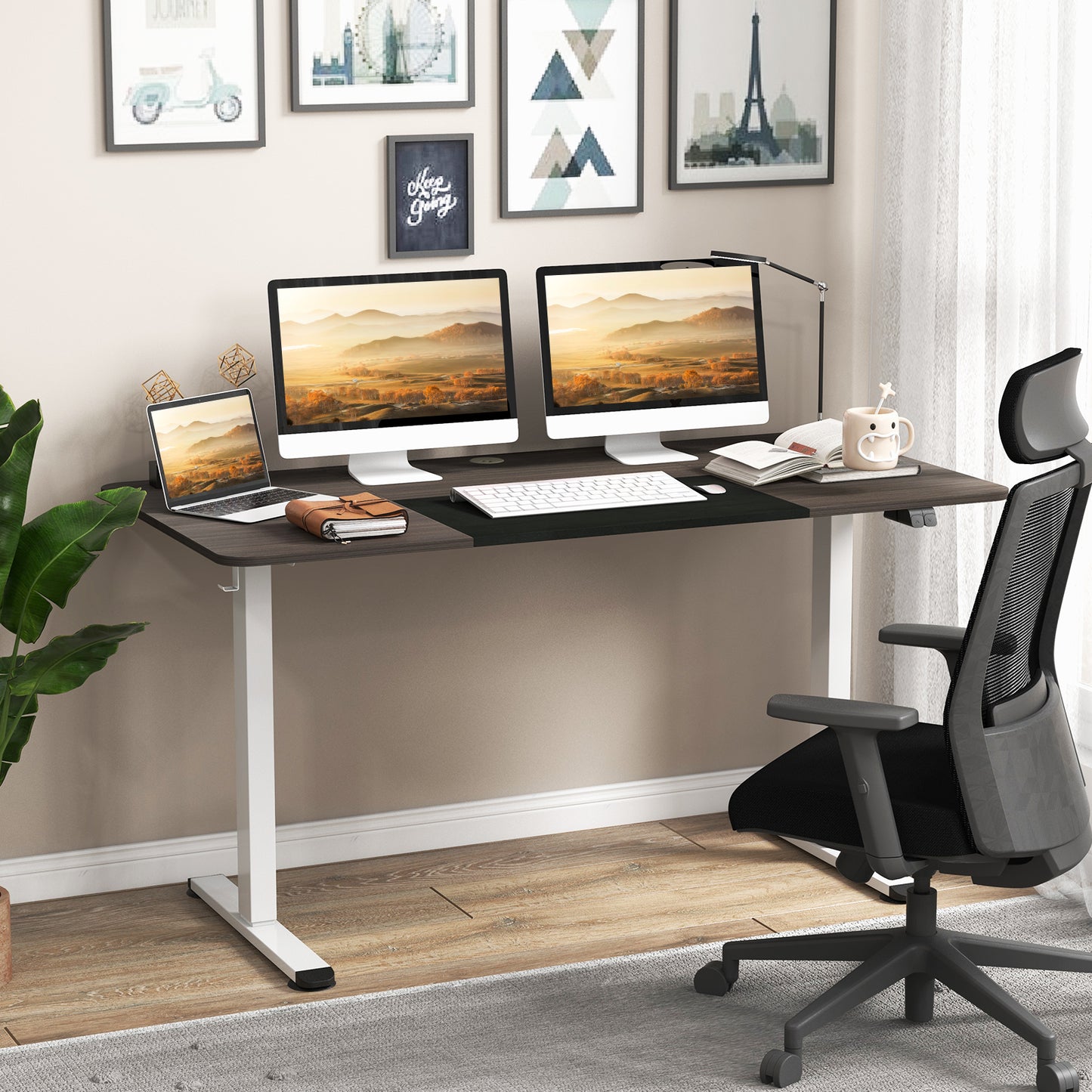 Topbuy Height Adjustable Electric Standing Desk 55'' x 28'' Sit to Stand Electric Desk w/ Metal Frame & Powerful Motor
