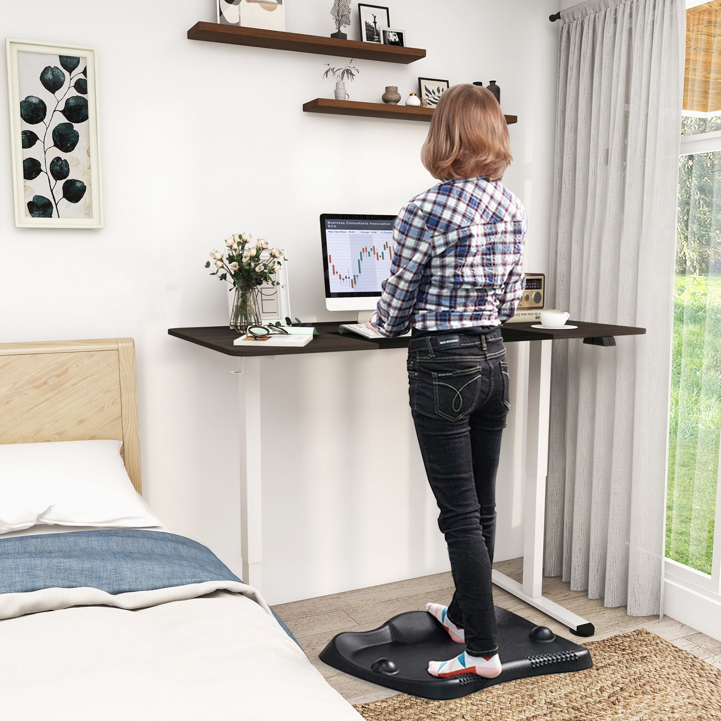 Topbuy Height Adjustable Electric Standing Desk 55'' x 28'' Sit to Stand Electric Desk w/ Metal Frame & Powerful Motor
