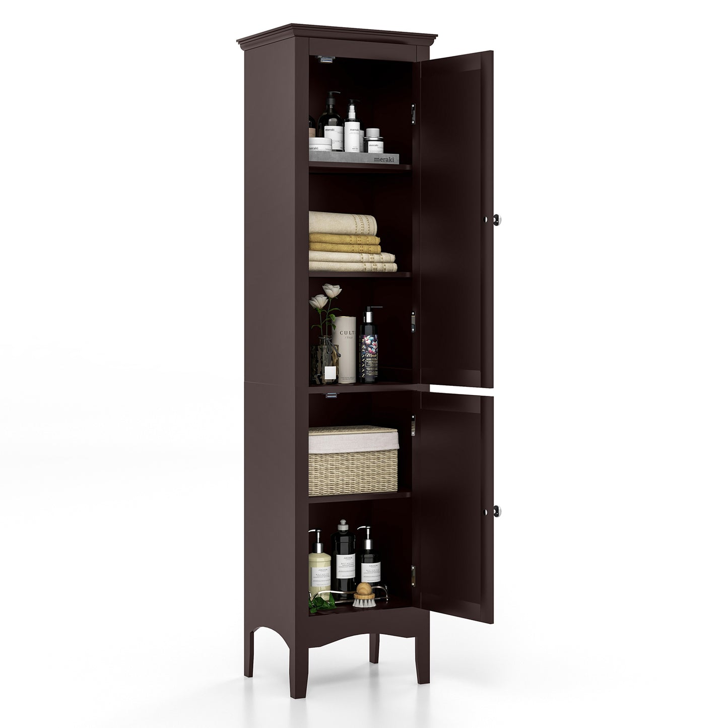Topbuy Freestanding Bathroom Storage Cabinet Tall Narrow Storage Cabinet with 1 Adjustable Shelf 1 Drawer and 2 Doors Gray/Coffee/Black/White