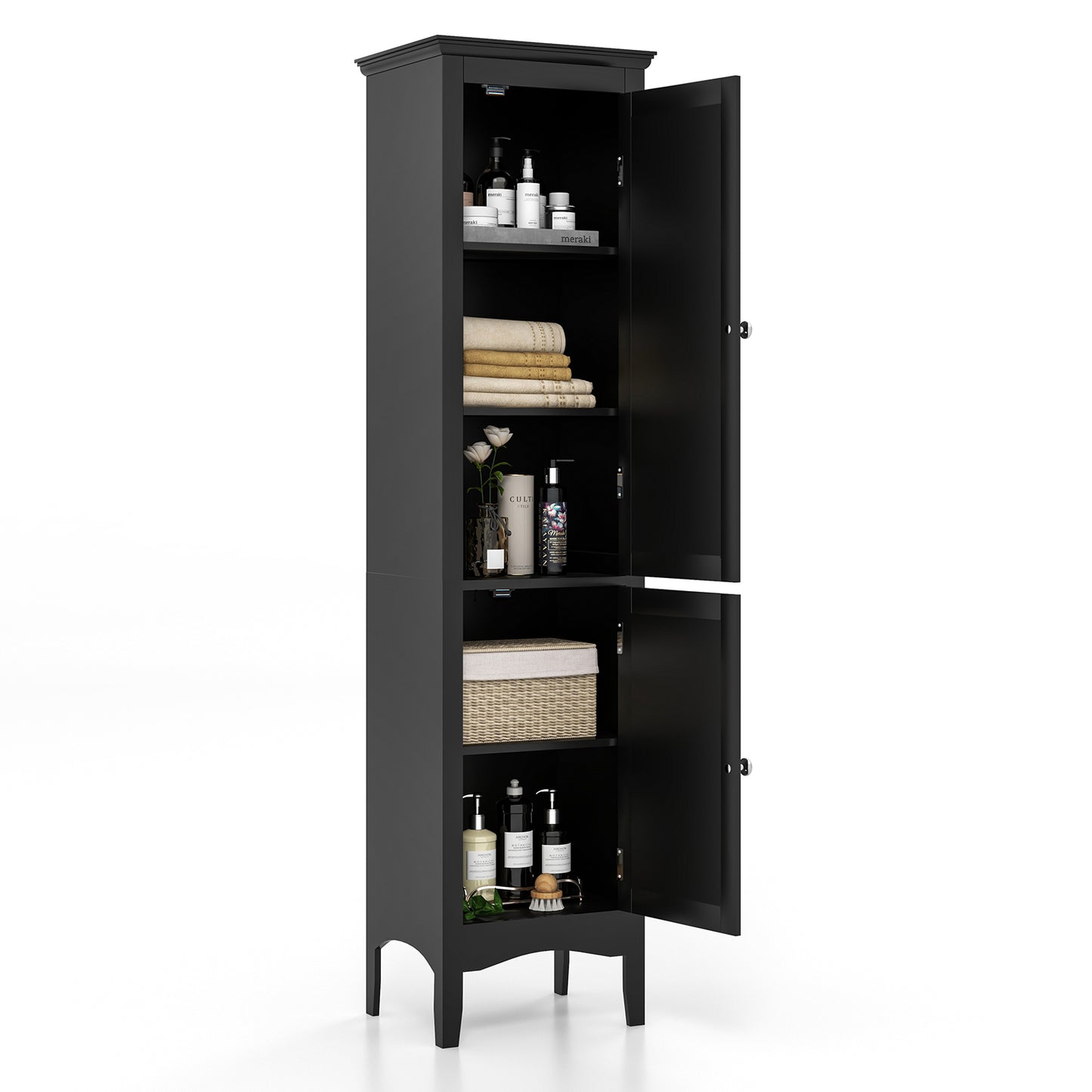 Topbuy Freestanding Bathroom Storage Cabinet Tall Narrow Storage Cabinet with 1 Adjustable Shelf 1 Drawer and 2 Doors Gray/Coffee/Black/White